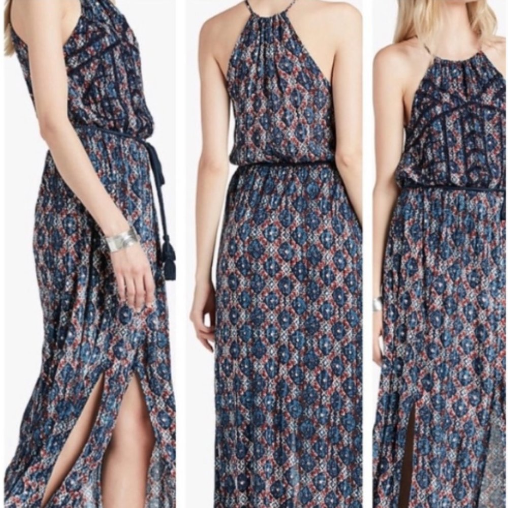 Lucky Brand Blue Graphic Boho Hippy Maxi Dress - S